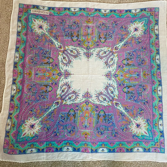Yves Saint Laurent VGUC Vintage Paisley Multicolor Silk Scarf - Picture 3 of 5